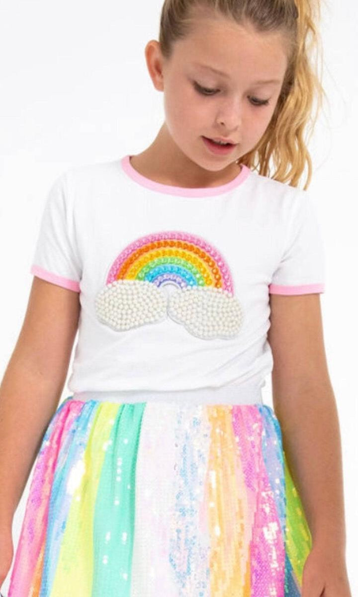 Girls Top | Rainbow Pearl Patch T-Shirt | Lola and The Boys - The Ridge Kids