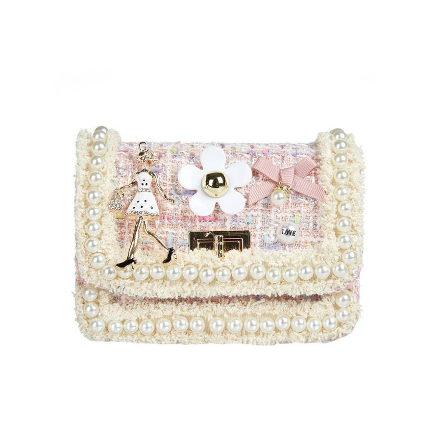 Handbag| Pink Lady & Pearl Trim Tweed Purse | Doe a Dear - The Ridge Kids