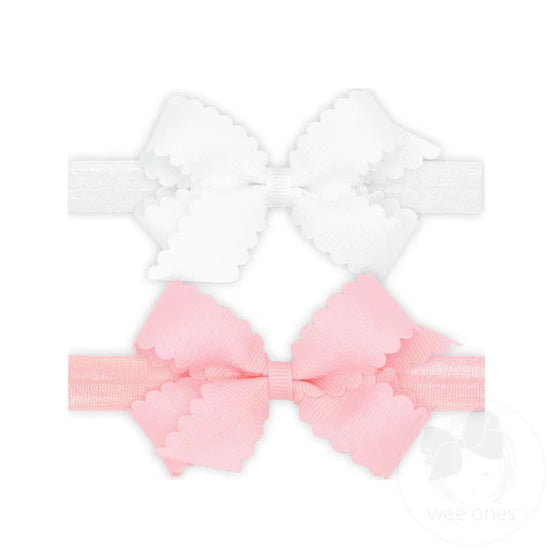 Baby Headband Set | Grosgrain Bow Set of 2, Pink and White | Wee Ones