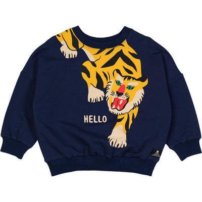 Hello Tiger Cotton Sweatshirt | Tiger Print Navy | Rock Your Baby - The Ridge Kids