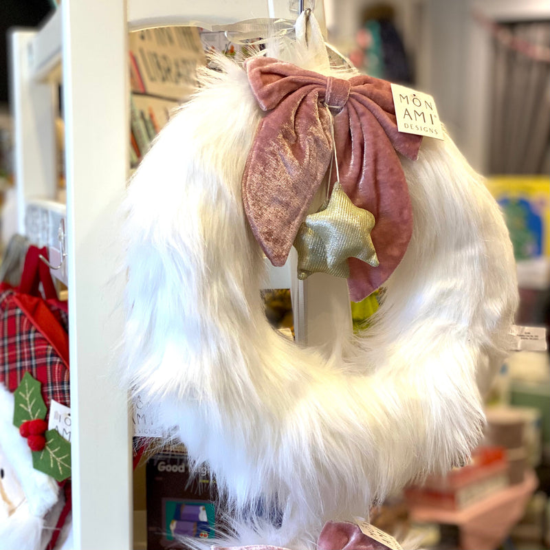 Holiday Plush Accessory for Doll | White Faux Fur Wreath | Mon Ami - The Ridge Kids