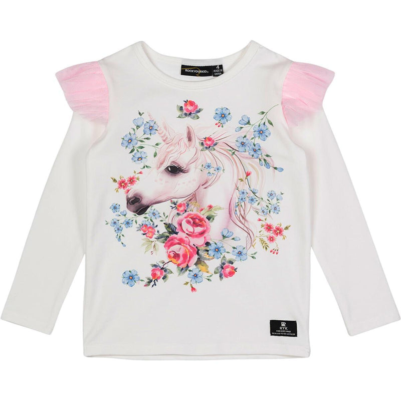 Ivory Long Sleeve Shirt | Unicorn Lullaby with Shoulder Frill | Rock Your Baby - The Ridge Kids