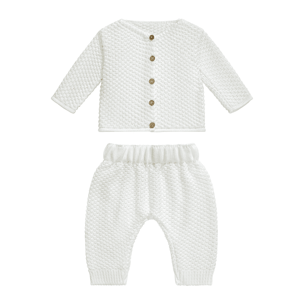 Knit Set | 100% Bamboo Newborn Top And Bottom In White Pearl | Maylily - The Ridge Kids