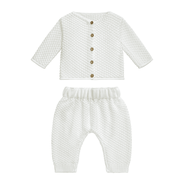 Knit Set | 100% Bamboo Newborn Top And Bottom In White Pearl | Maylily - The Ridge Kids