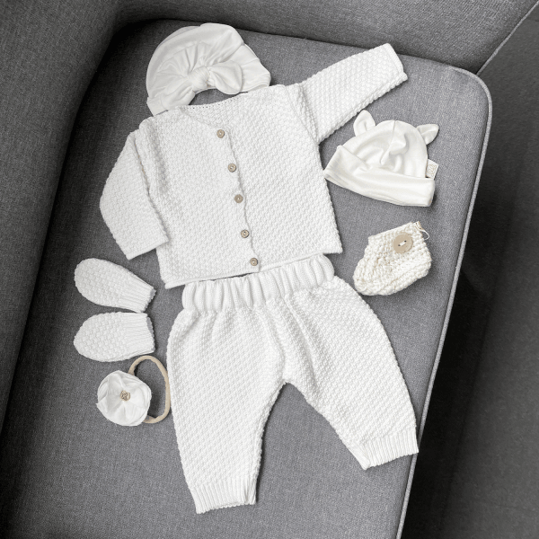 Knit Set | 100% Bamboo Newborn Top And Bottom In White Pearl | Maylily - The Ridge Kids
