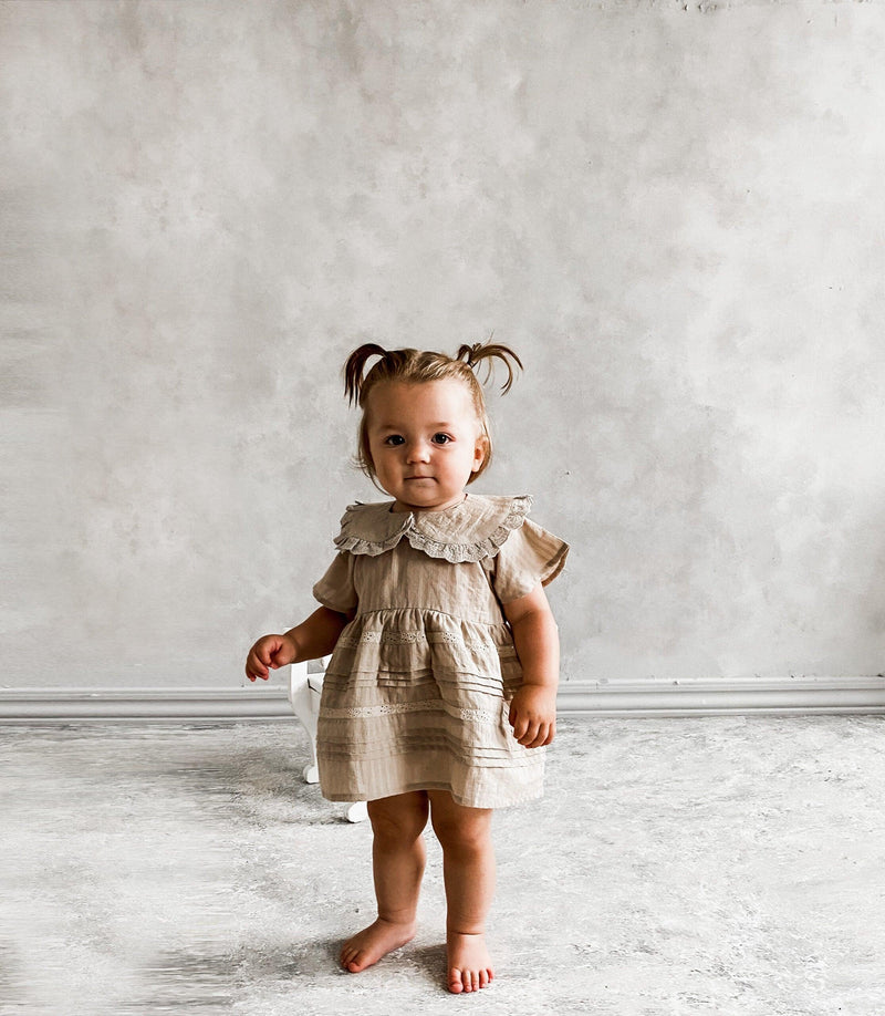 Linen Baby & Toddler Dress | 100 % Organic Mifuna Dress in Beige | Odiee Organic - The Ridge Kids