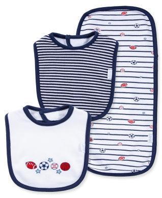 Little Me | Newborn Essential Bib and Burp Set | Sports Star - The Ridge Kids