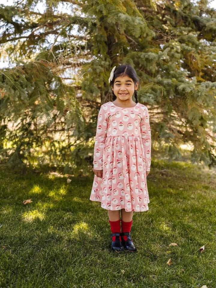 Long Sleeve Dress | Gwendolyn Dress In Pink Santa Print | Ollie Jay - The Ridge Kids