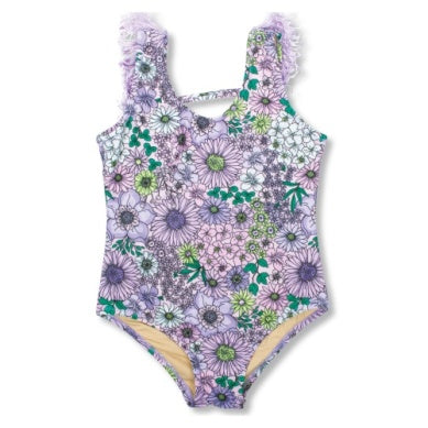 Girls One Piece | Mod Floral Purple - Fringe | Shade Critters
