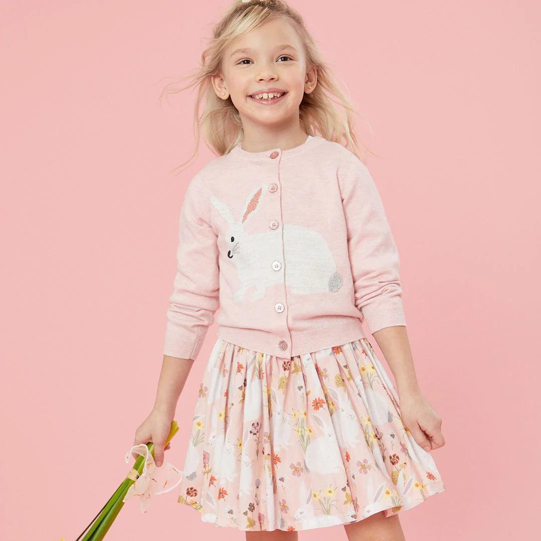 Girls Cardigan | Rabbit Sweater- Light Pink | Pink Chicken