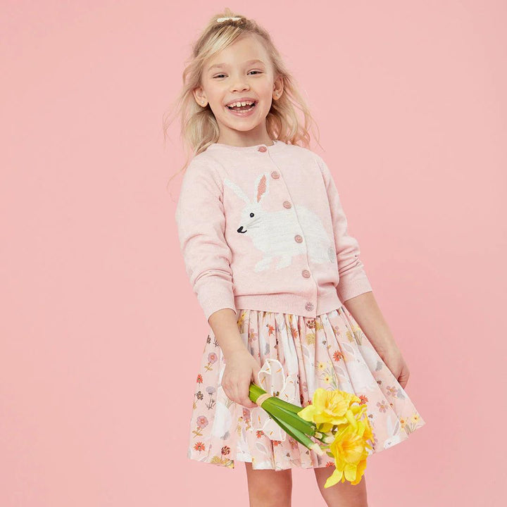 Girls Cardigan | Rabbit Sweater- Light Pink | Pink Chicken