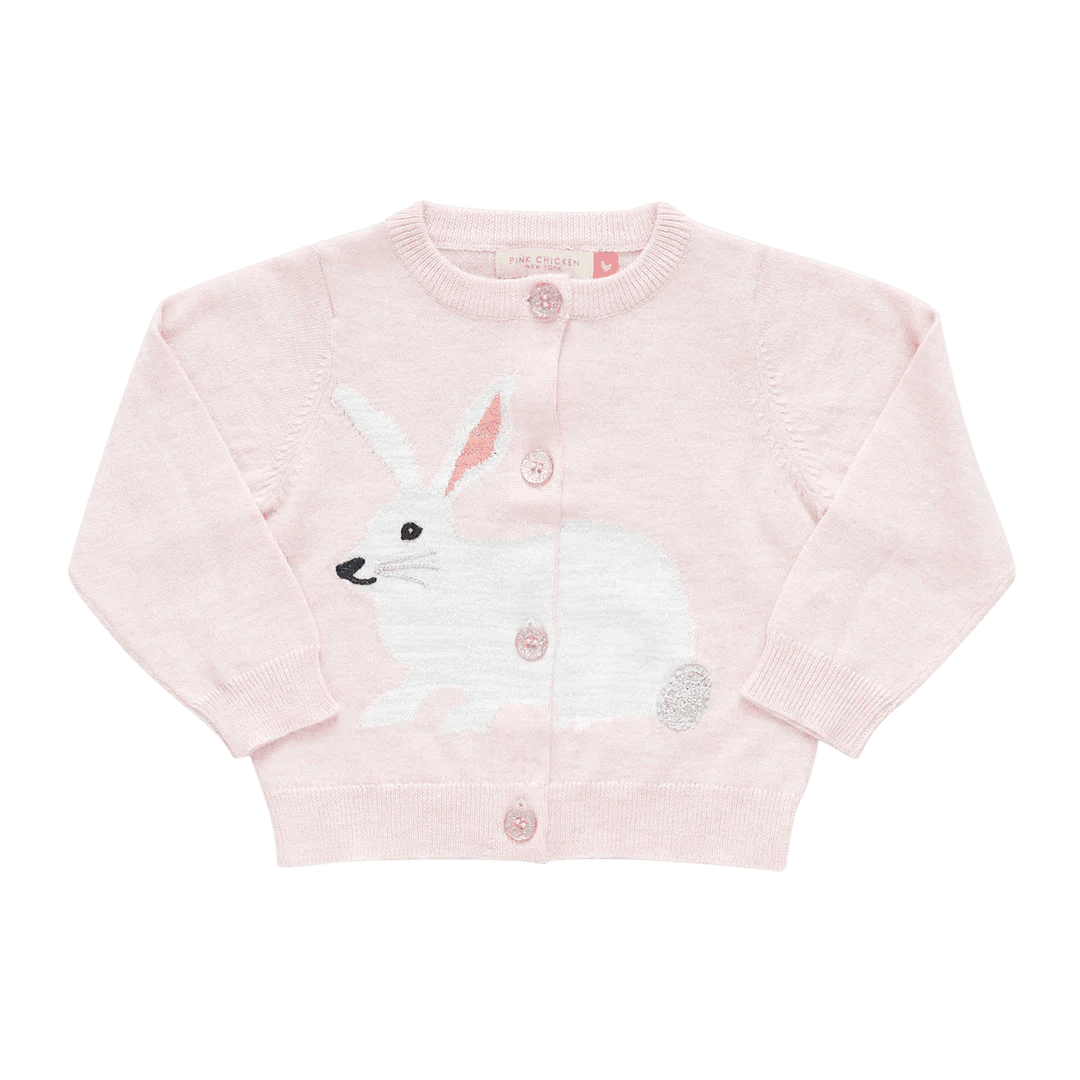 Girls Cardigan | Rabbit Sweater- Light Pink | Pink Chicken