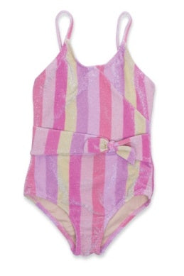 Girls One Piece | Shimmer Faux Wrap- Summer Stripe | Shade Critters