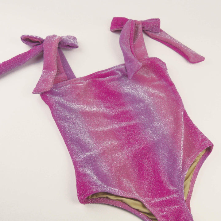 Girls 1 Piece Swim | Shimmer Bunny Tie - Pink Ombre - The Ridge Kids