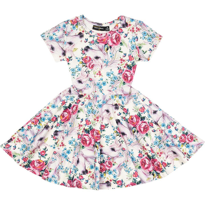Short Sleeve Waisted Dress | Unicorn Lullaby Print | Rock Your Baby - The Ridge Kids