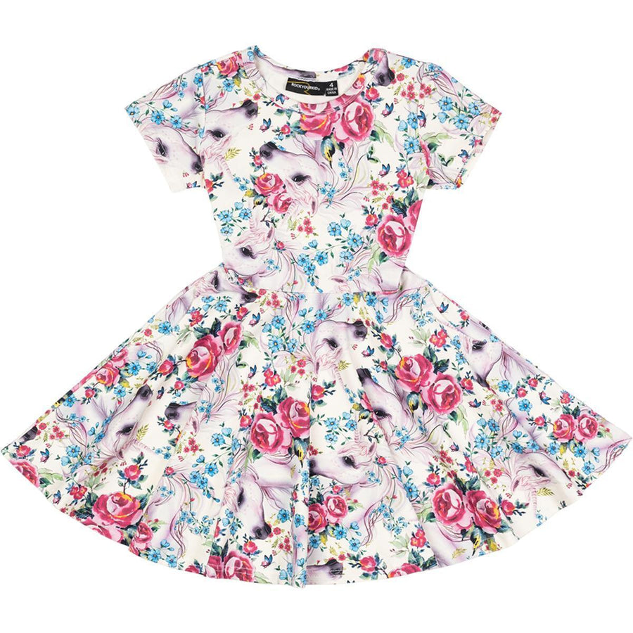 Short Sleeve Waisted Dress | Unicorn Lullaby Print | Rock Your Baby - The Ridge Kids