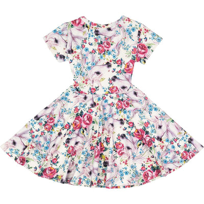 Short Sleeve Waisted Dress | Unicorn Lullaby Print | Rock Your Baby - The Ridge Kids