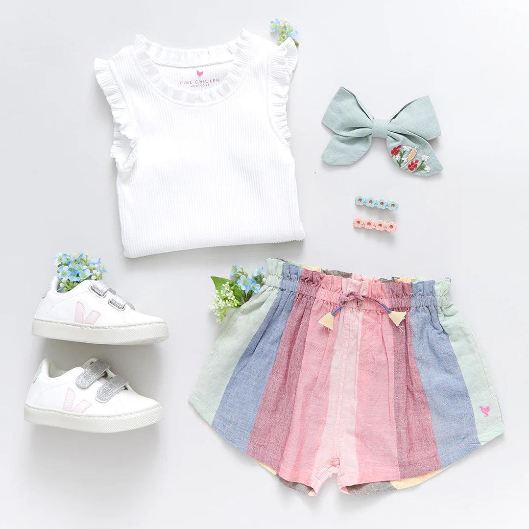 Girls Shorts | Theodore Short- Multi-Wide Stripe | Pink Chicken