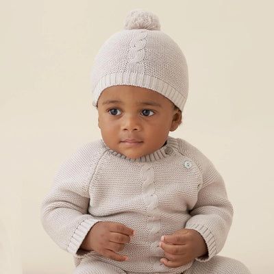 Baby Hat | Garter Knit Pom Pom -Taupe | Elegant Baby - The Ridge Kids