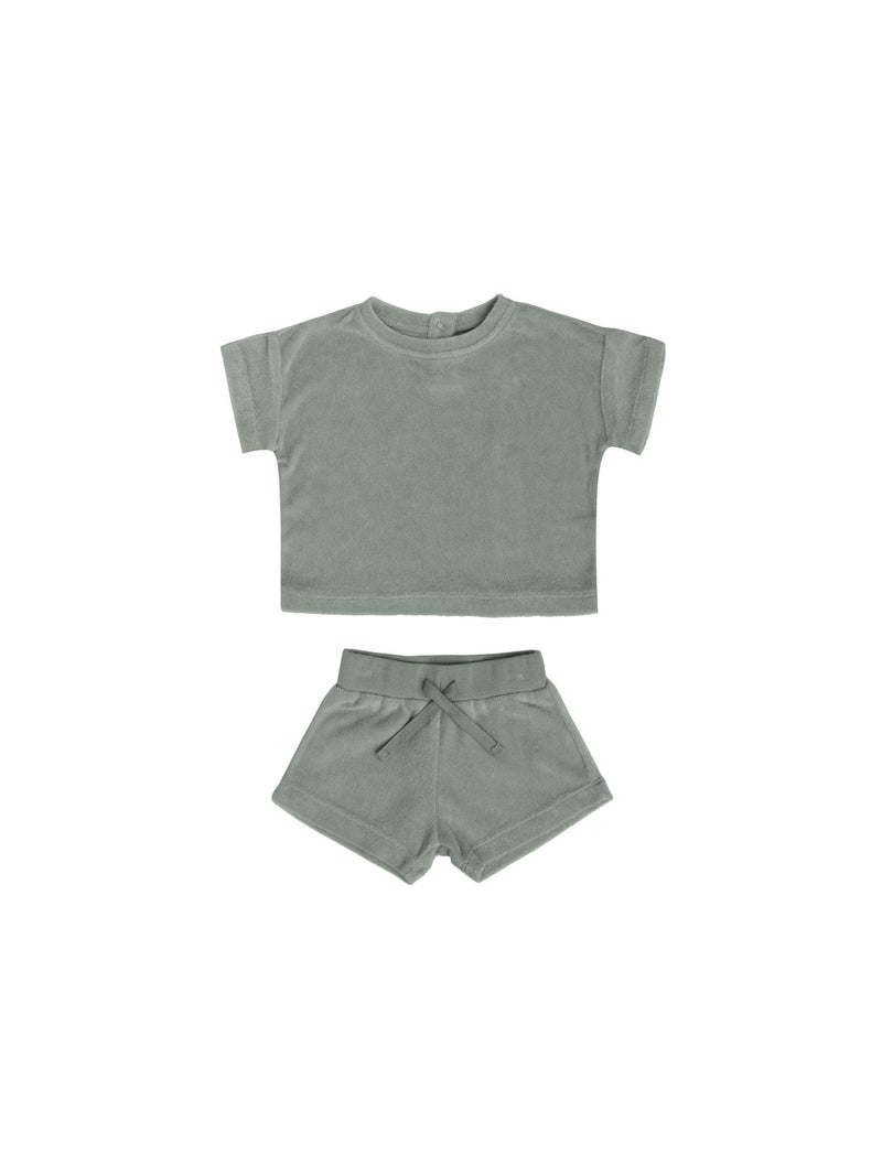 Terry Tee & Shorts Set | Sea Green | Quincy Mae - The Ridge Kids