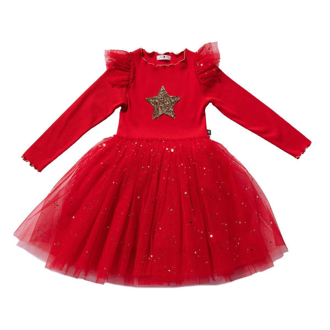 Tutu Dress | Long Sleeve Frill Holiday Red | Petite Hailey - The Ridge Kids