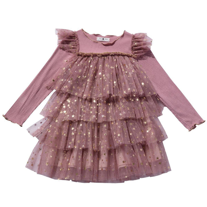 Tutu Dress | Long Sleeve Gold Pink | Petite Hailey - The Ridge Kids