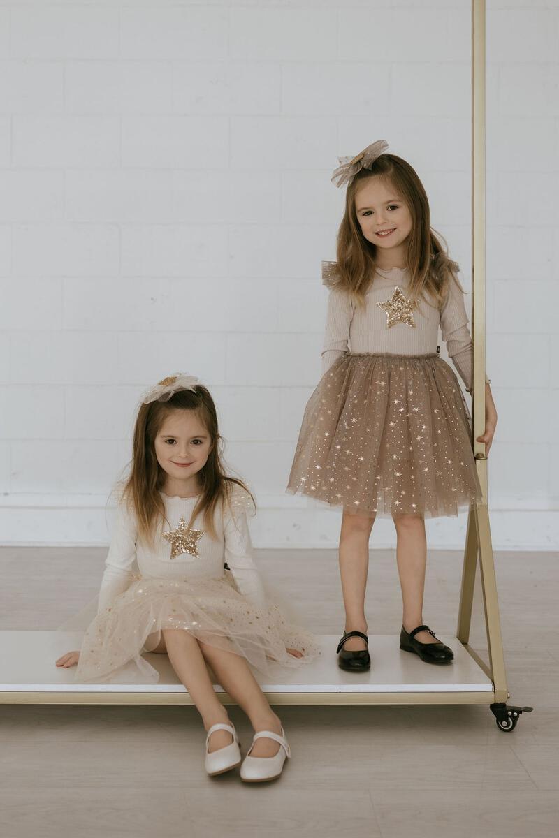 Tutu Dress | Long Sleeve in Beige | Petite Hailey - The Ridge Kids