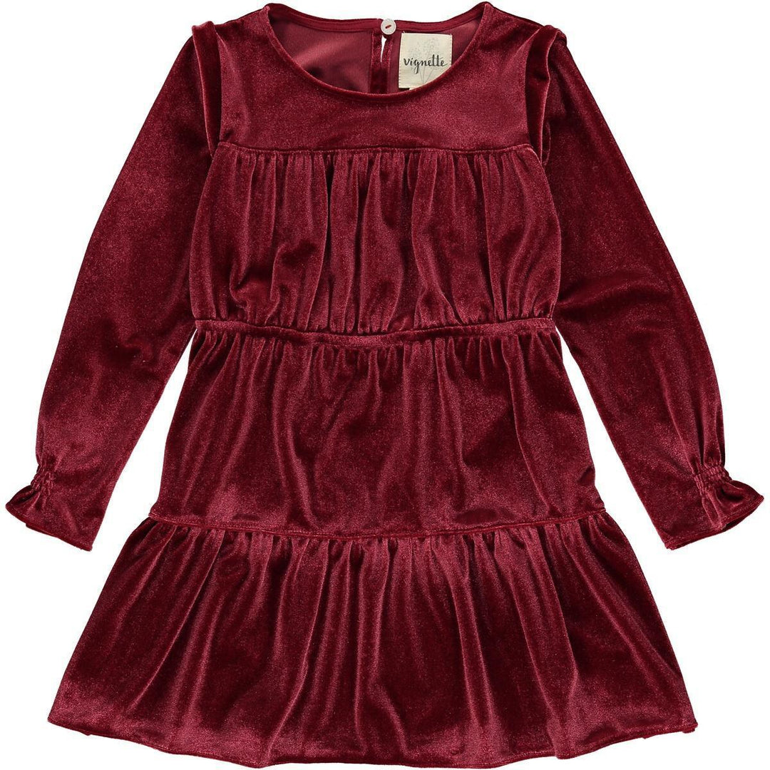Velvet Long Sleeve Dress | Bennett Burgundy | Vignette - The Ridge Kids