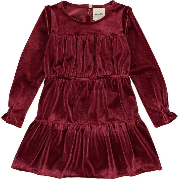 Velvet Long Sleeve Dress | Bennett Burgundy | Vignette - The Ridge Kids