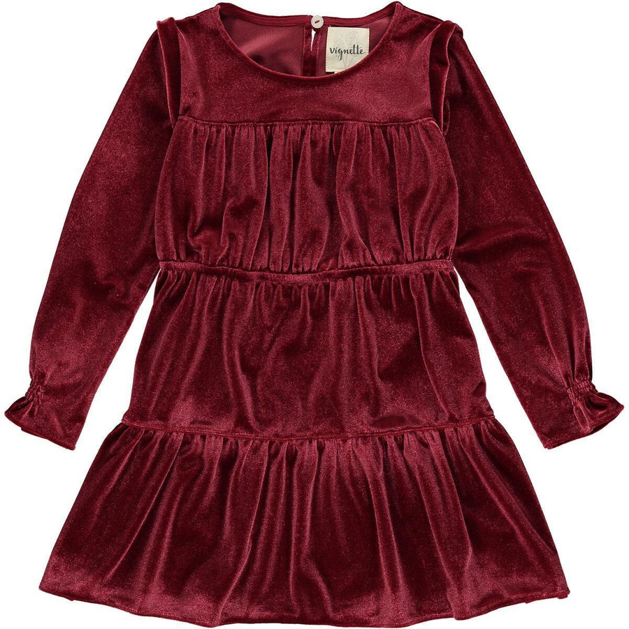 Velvet Long Sleeve Dress | Bennett Burgundy | Vignette - The Ridge Kids