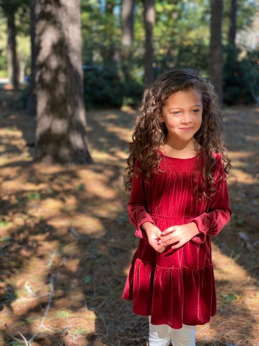 Velvet Long Sleeve Dress | Bennett Burgundy | Vignette - The Ridge Kids