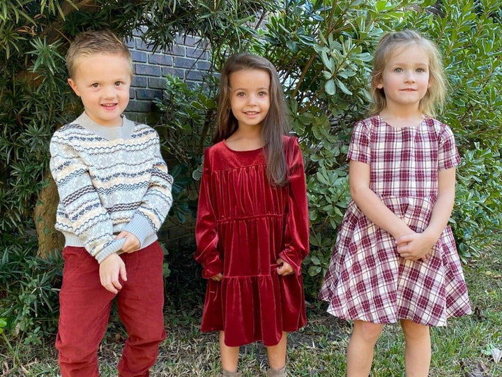 Velvet Long Sleeve Dress | Bennett Burgundy | Vignette - The Ridge Kids